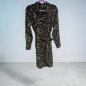 Karl Lagerfeld Black Shirt Dress with Gold Heart Print